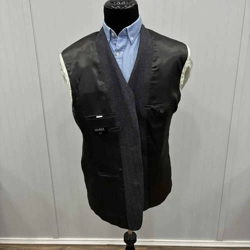Lauren Ralph Lauren 46R Dark Gray Herringbone Slim Fit 2-Button Sports Coat